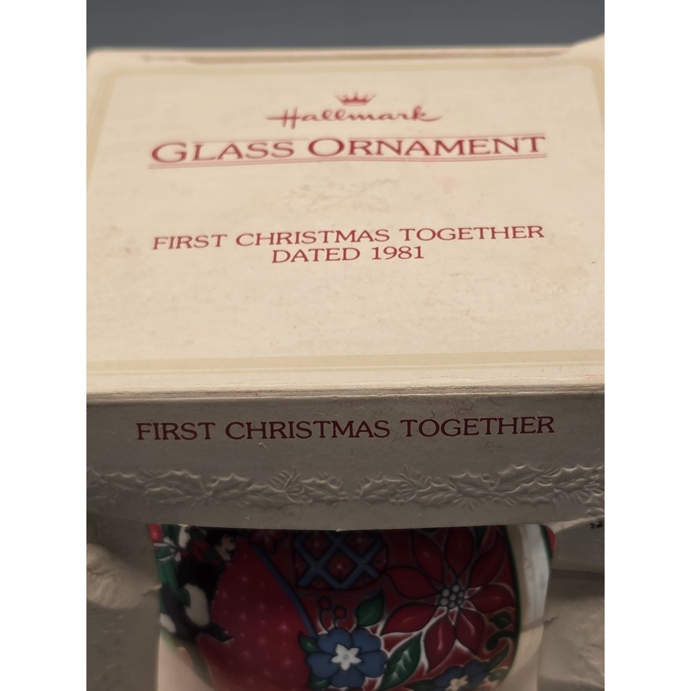 1981 Hallmark First Christmas Together Glass Ornament QX7062 Vintage w/ Box